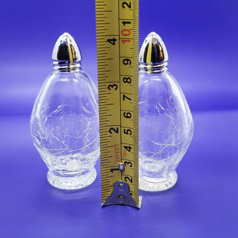 Vintage Irice Japan Crackle Glass Salt and Pepper Shakers Clear Mid Century‎ Set